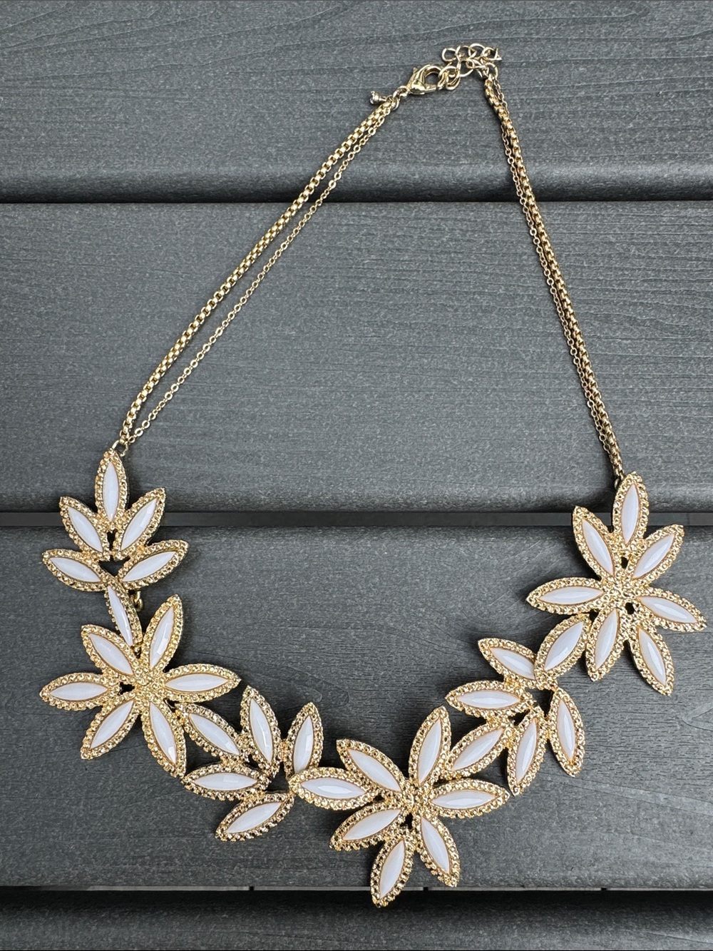 Talbots Vintage Gold Floral Statement Necklace with White Petals